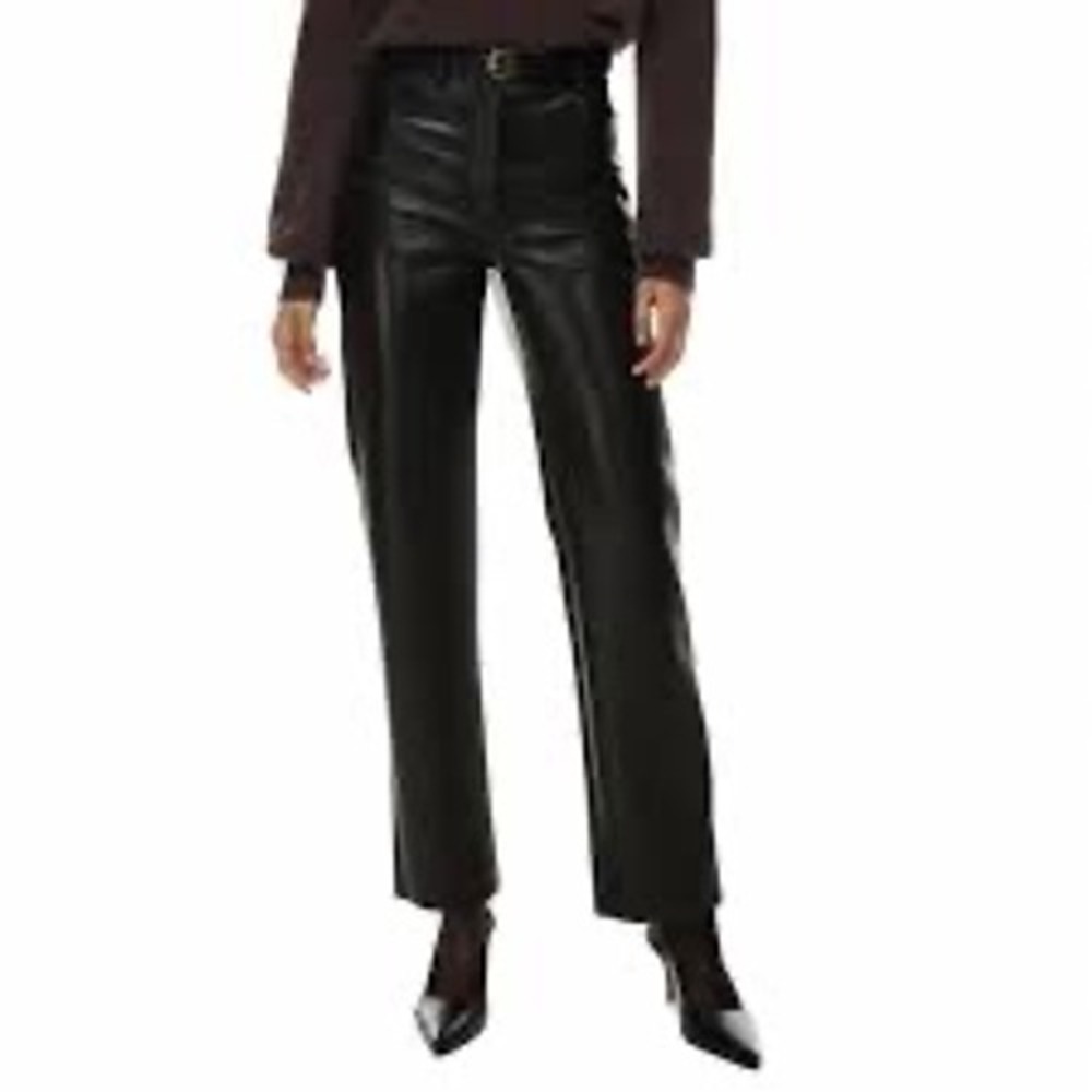 Wilfred Aritzia Melina Black Vegan Leather High Waisted Straight Leg Pants‎ 6